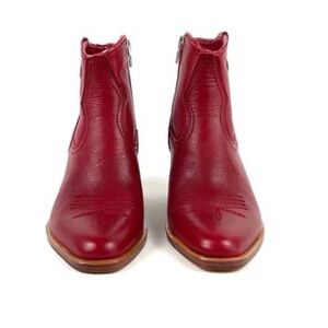 Red Pointed Toe Leather Ankle Boots